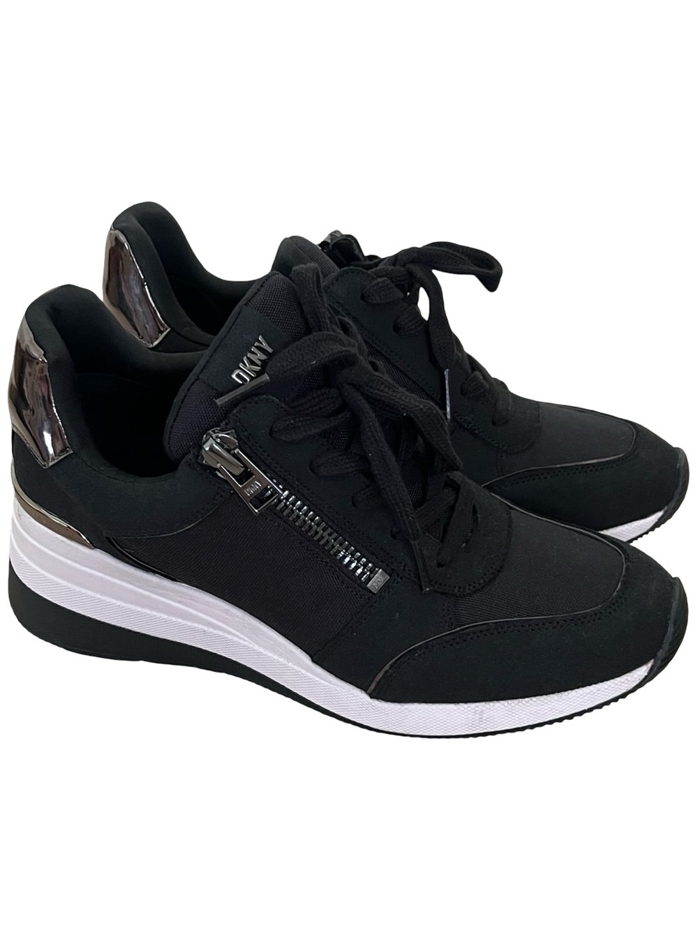 DKNY Black Kaden Lace-Up Zip Wedge Sneakers 9.5